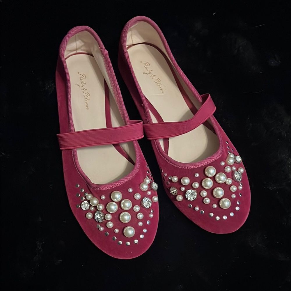 Ruby and Bloom Ballet Flats with Pearl Embellishments